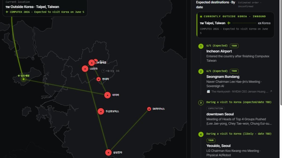 Jensen Huang's itinerary draws attention (Source: Courtesy of Website/Jensen Huang's Footsteps)